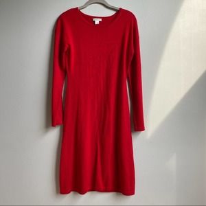 Garnet Hill 100% Wool Midi Sweater Dress Red